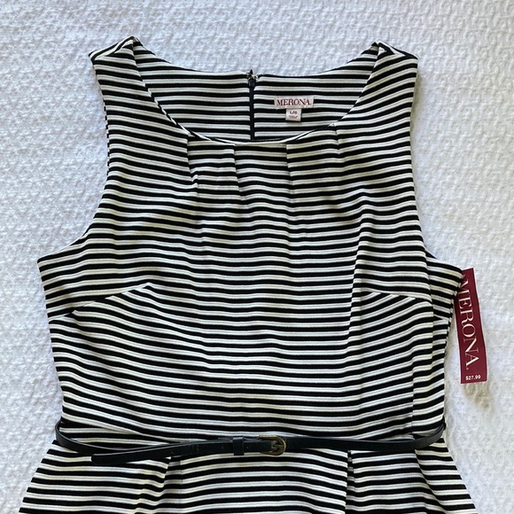 NWT Merona Spandex Blend Black & White Striped Sleeveless Dress L - Picture 3 of 11